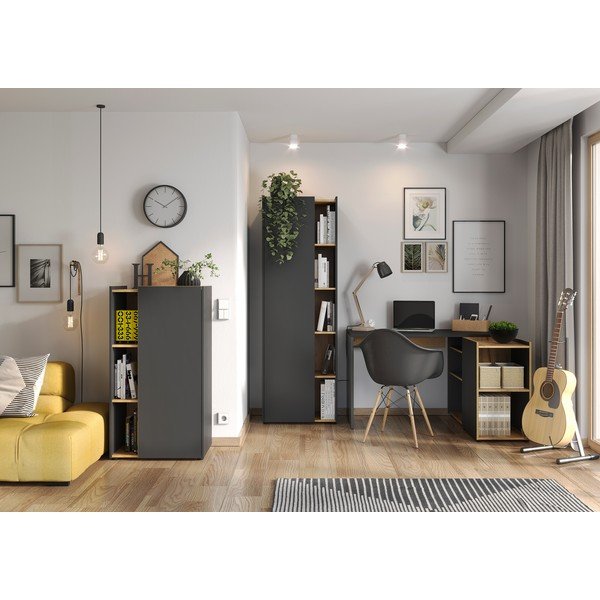 Tumši pelēks grāmatu plaukts ar ozolkoka imitāciju 62x188 cm Austin – Germania-image-4
