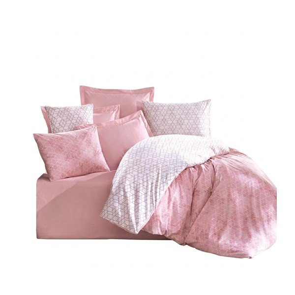 Balta/rozā divguļamā gultas veļa no ranforce kokvilnas 240x220 cm Soft Geometry – Mila Home Luxury