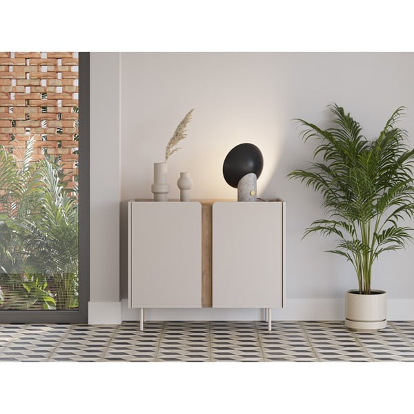 Krēmkrāsas/dabīga toņa skapītis ar ozolkoka imitāciju 100x82,5x40 cm Lucile – Marckeric-image-1