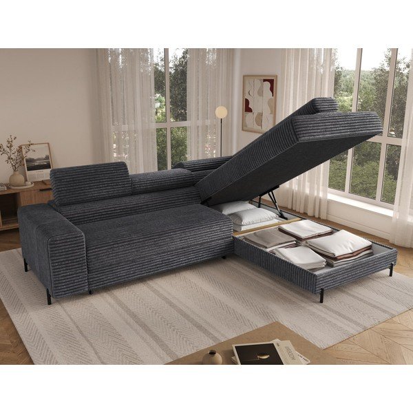 Tumši pelēks velveta stūra dīvāns (ar labo stūri/L veida) Colesio – ELTAP-image-4