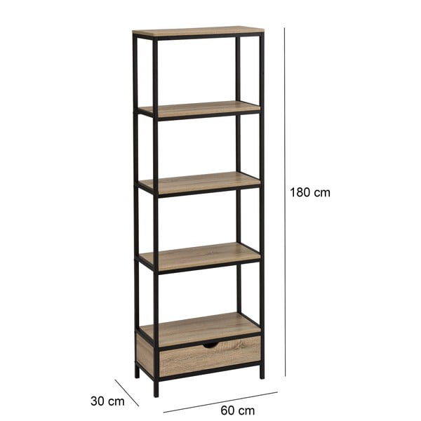 Melns/dabīga toņa grāmatu plaukts ar ozolkoka imitāciju 60x180 cm Urban – Casa Selección-image-2