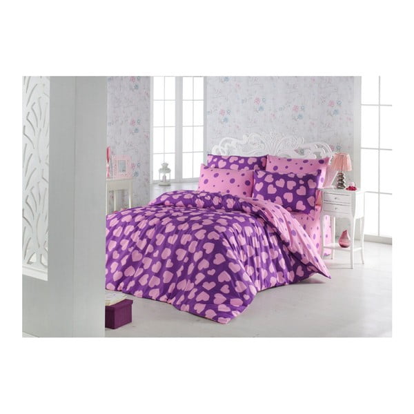Divguļamās gultas veļa ar kokvilnas maisījuma pārklāju Pari Purple, 200 x 220 cm