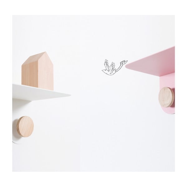 Balts tērauda sienas plaukts ar ozolkoka detaļām un 2 āķiem Gazzda, garums 50 cm-image-3