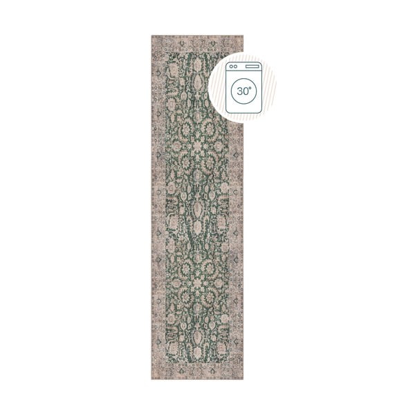 Zaļš mazgājams celiņa paklājs 60x230 cm Beau Floral – Flair Rugs