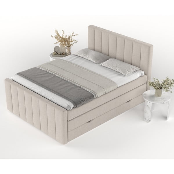 Bēša atsperu gulta ar veļas kasti 200x200 cm Ruby – Maison de Rêve-image-4