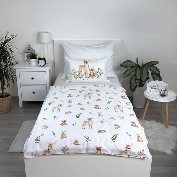 Balta/brūna kokvilnas bērnu gultas veļa 100x135 cm Forest Animals – Jerry Fabrics-image-1