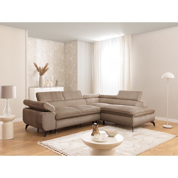 Brūns velveta stūra dīvāns (ar labo stūri/L veida) Marbeya  – Ropez-image-1