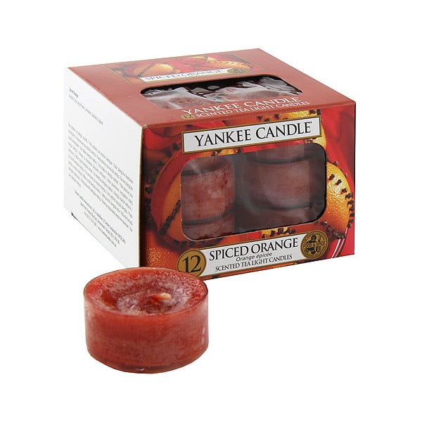 12 aromātisko sveču komplekts Yankee Candle Apelsīnu aromāts ar garšvielu piegaršu, degšanas laiks 4 - 6 stundas.