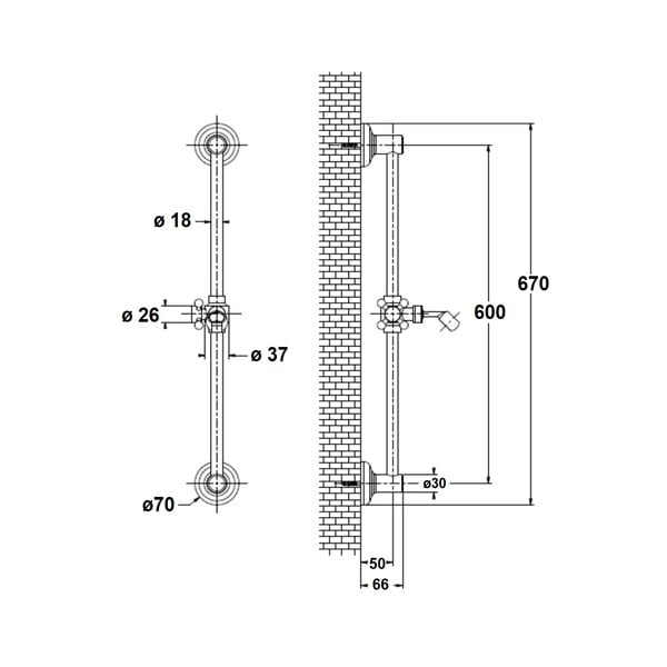 Rozā misiņa sienas dušas stienis ar bīdāmu turētāju 67 cm Antea – Sapho-image-1