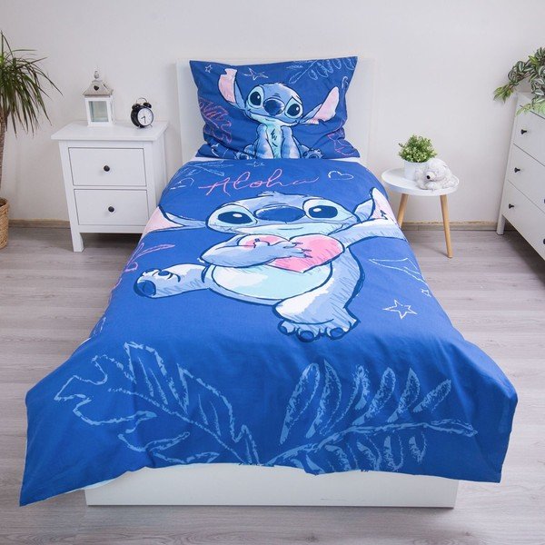 Zila kokvilnas bērnu gultas veļa 140x200 cm Lilo & Stitch "Aloha" – Jerry Fabrics-image-1