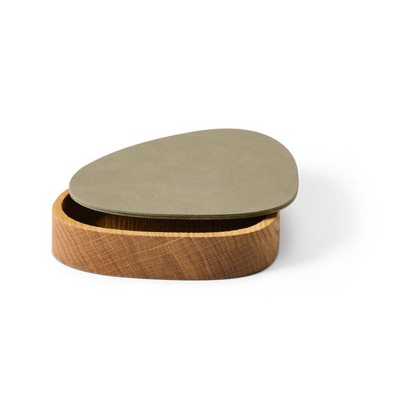 Zaļa/dabīga toņa dekoratīva koka/ekoloģiskās ādas uzglabāšanas kaste ar vāku 14x12,5x3,5 cm Curve Nupo – LIND DNA-image-1