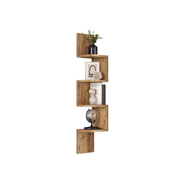 Dabīga toņa sienas grāmatu plaukts ar priedes koka imitāciju 22x117 cm Laura – Kalune Design-image-2