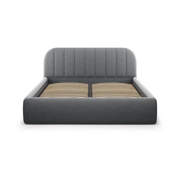 Pelēka polsterēta divvietīga gulta ar veļas kasti ar redelēm 160x200 cm Juno – Windsor & Co Sofas-image-3