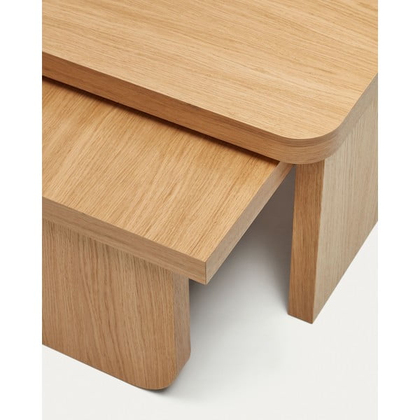 Dabīga toņa žurnālgaldiņi ar ozolkoka imitāciju (2 gab.) Oaq – Kave Home-image-4