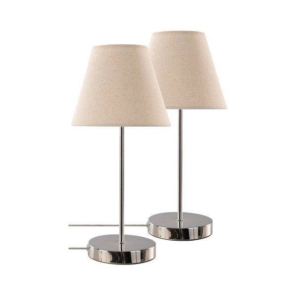 Bēša/spīdīgas sudraba krāsas tekstila galda lampa (augstums 39 cm) Lasse – Jotex