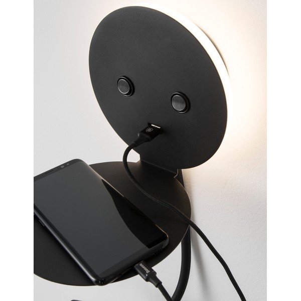 Melna alumīnija LED sienas lampa ar saliekamu konstrukciju/ar USB portu Eclip – Nova Luce-image-1
