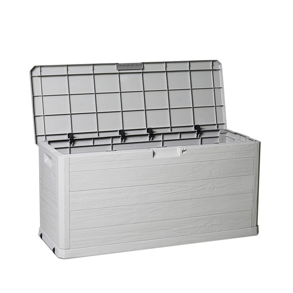 Gaiši pelēka plastmasas dārza uzglabāšanas kaste Woodys – Toomax-image-3