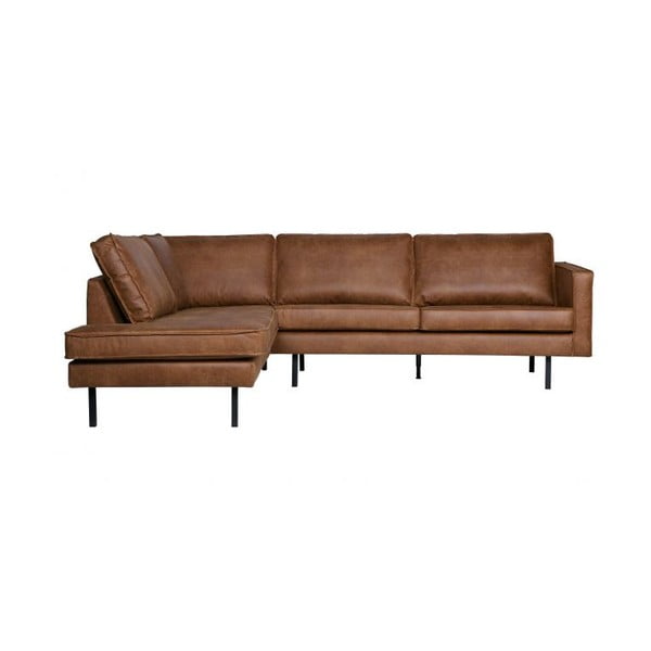 Konjaka brūns stūra dīvāns no ādas imitācijas BePureHome Rodeo, kreisais stūris
