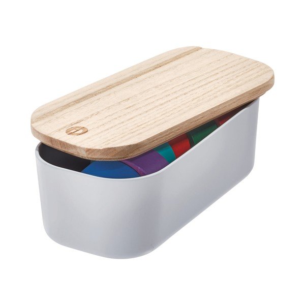 Pelēka uzglabāšanas kaste ar vāku no paulovnijas koka iDesign Eco, 9 x 18,3 cm-image-2