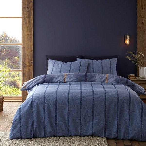 Tumši zila divguļamā flaneļa gultas veļa 230x220 cm Melrose Tweed Check – Catherine Lansfield-image-2