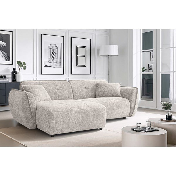 Bēšs stūra dīvāns no šenila auduma (ar kreiso stūri/ar zvilni) Nelia – Ropez-image-1