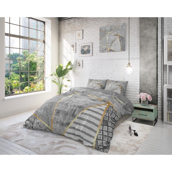 Pelēka kokvilnas divvietīga gultasveļa Pure Cotton Graphic, 200 x 200/220 cm-image-3
