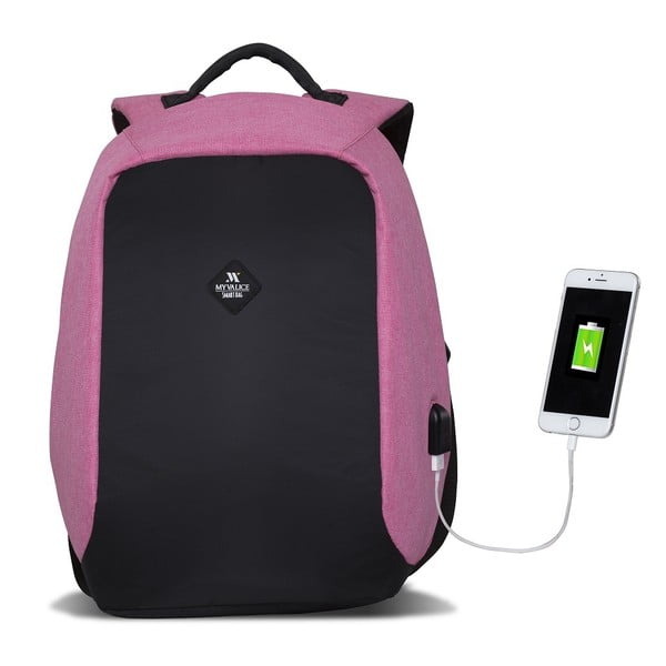 Melna/rozā mugursoma ar USB portu My Valice SECRET Smart Bag-image-2