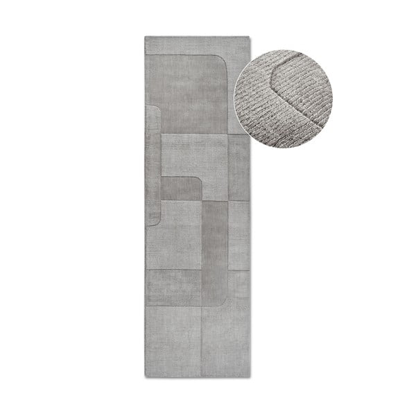 Pelēks ar rokām darināts vilnas celiņa paklājs 80x250 cm Charlotte – Villeroy&Boch