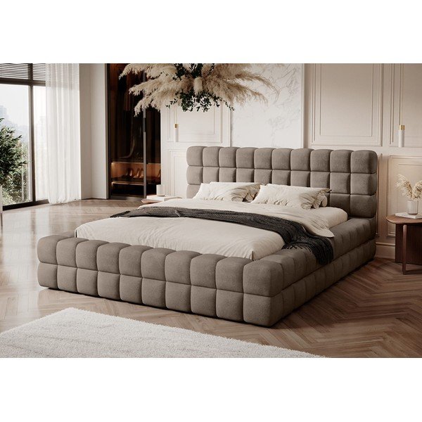 Gaiši brūna polsterēta divvietīga gulta ar veļas kasti un ar redelēm 140x200 cm Dizzle – ELTAP-image-1