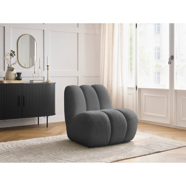 Tumši pelēks atpūtas krēsls no buklē auduma Janissaire – Bobochic Paris-image-1