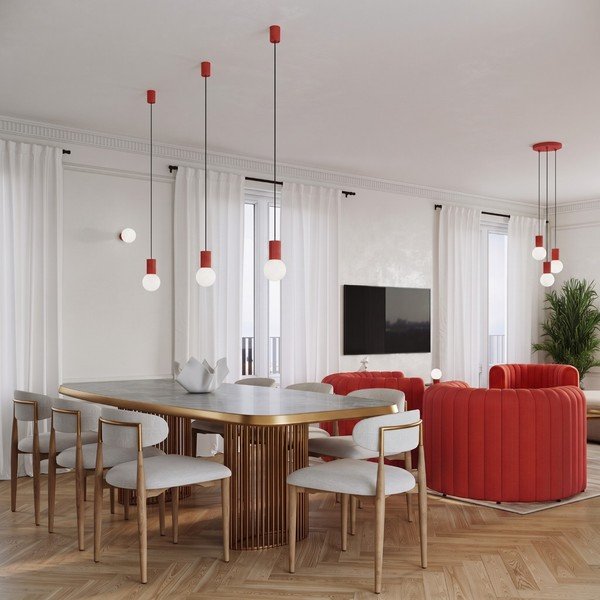 Sarkana piekaramā lampa no opāla stikla ø 12 cm Orbital – Sollux-image-3