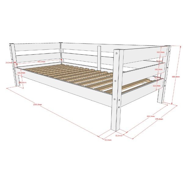Balta priedes masīvkoka bērnu gulta ar redelēm 90x200 cm Margrit – Vipack-image-2