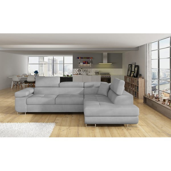 Gaiši pelēks samta salokāms/ar uzglabāšanas vietu stūra dīvāns (ar labo stūri/L veida) Anton – ELTAP-image-1