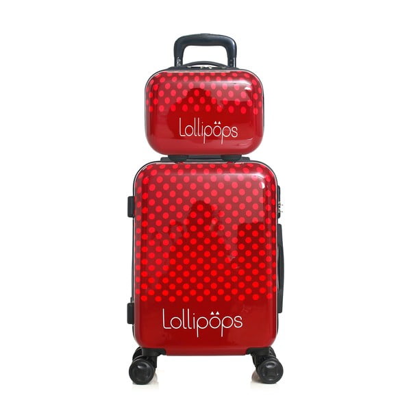 Sarkans bagāžas somas uz 4 riteņiem un kofera komplekts Lollipops Penny-image-1