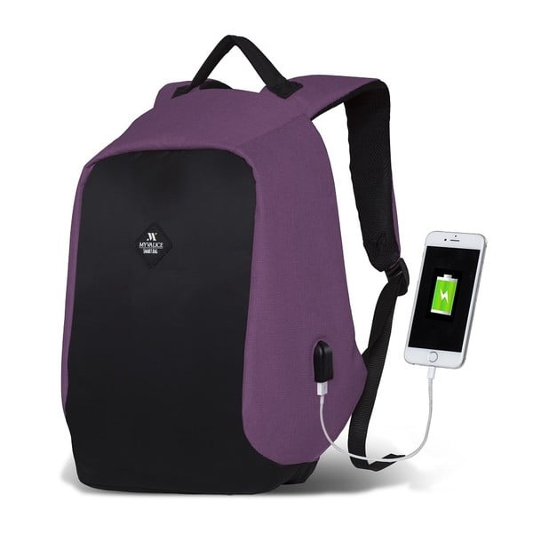 Melni violeta mugursoma ar USB portu My Valice SECRET Smart Bag