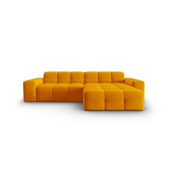 Okera dzeltens samta stūra dīvāns (labais stūris) Kendal – Micadoni Home