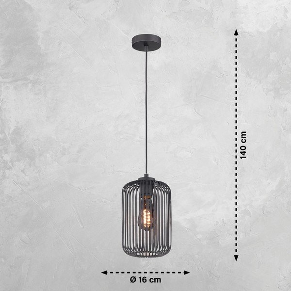 Melna piekaramā lampa ar metāla abažūru ø 16 cm Cage – Fischer & Honsel-image-2