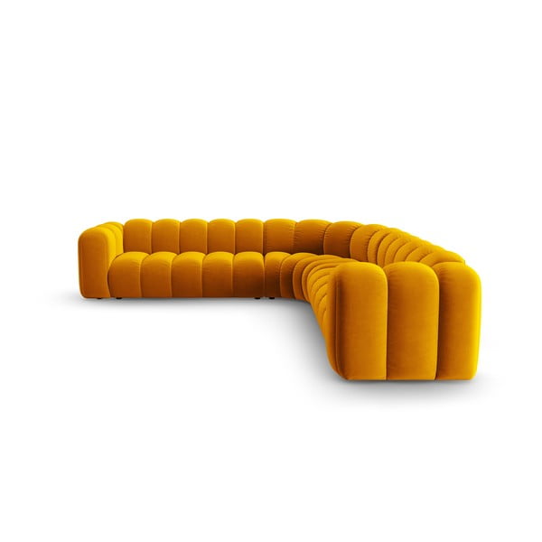 Dzeltens samta modulārais stūra dīvāns Lupine – Micadoni -image-2