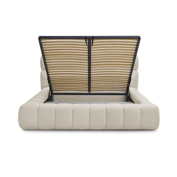 Bēša polsterēta divvietīga gulta ar veļas kasti un redelēm 180x200 cm Mont Blanc – Bobochic Paris-image-3