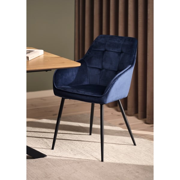 Tumši zili polsterēti ēdamistabas krēsli ar roku balstiem (2 gab.) Nolan Square – Unique Furniture-image-1