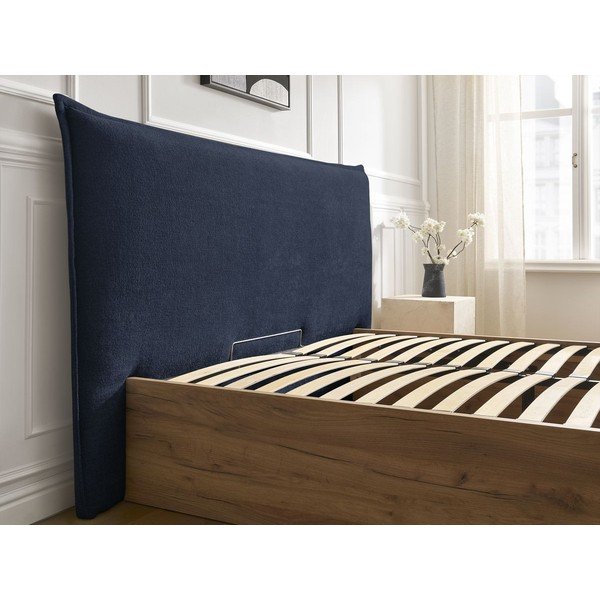 Zila polsterēta polsterēta/no skaidu plāksnēm divvietīga gulta ar veļas kasti ar redelēm 160x200 cm Charlie – Bobochic Paris-image-3