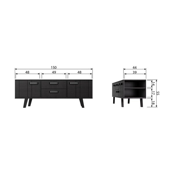 Melns priedes masīvkoka TV galdiņš 150x55 cm Watch – De Eekhoorn-image-3