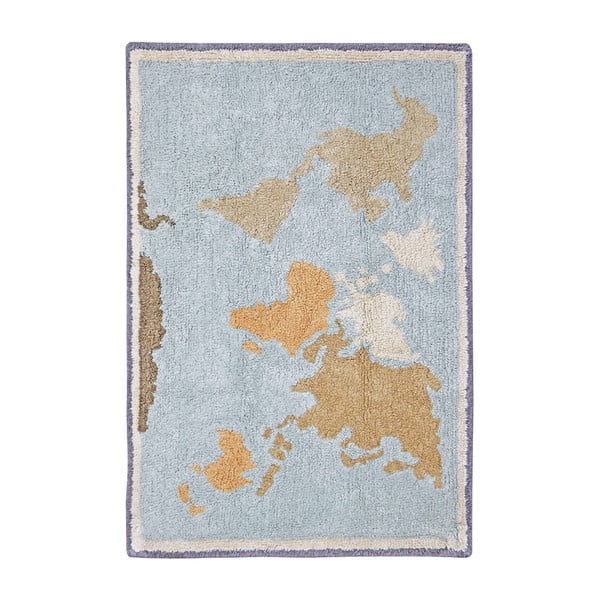 Zils/bēšs mazgājams/ar rokām darināts kokvilnas bērnu rotaļu paklājs 70x100 cm Mini Worldmap – Lorena Canals