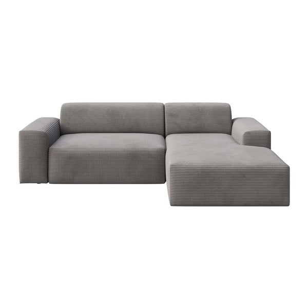 Pelēks velveta salokāms stūra dīvāns ar uzglabāšanas vietu (ar labo stūri/ar zvilni) Villet – Rodier