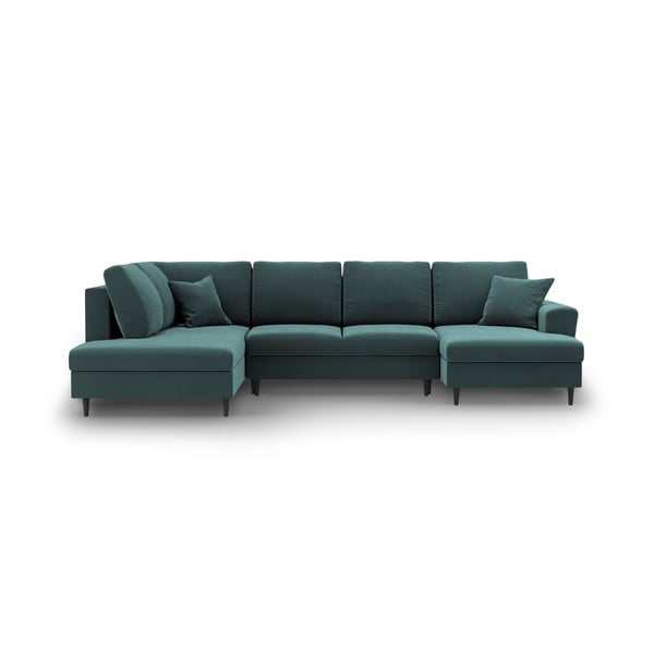 Zaļganzils samta salokāms stūra dīvāns ar uzglabāšanas vietu (ar kreiso stūri/U veida) Kyoto – Cosmopolitan Design