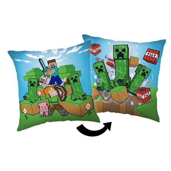 Mikroplīša bērnu spilvens 40x40 cm Minecraft Creeper Rush – Jerry Fabrics