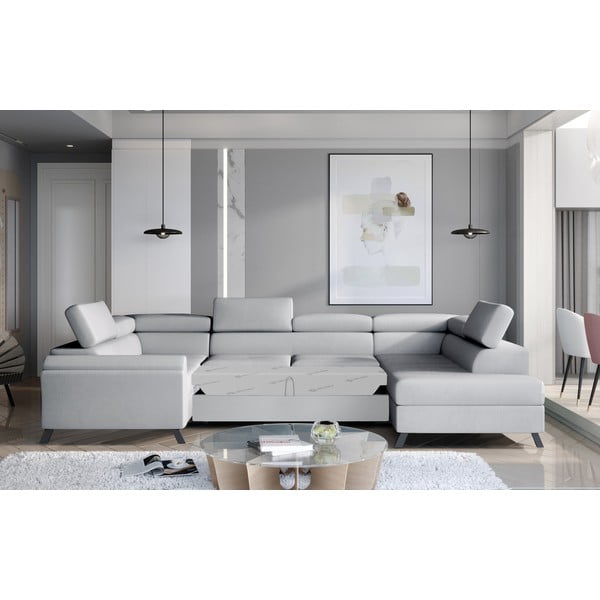 Gaiši pelēks samta salokāms/ar uzglabāšanas vietu stūra dīvāns (ar labo stūri/U veida) Escada – ELTAP-image-2