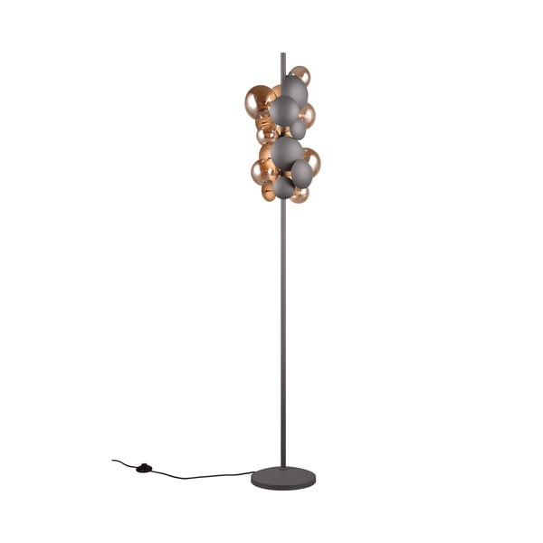 Pelēka/zelta krāsas stāvlampa ar stikla abažūru (augstums 155 cm) Bubble – Trio Select