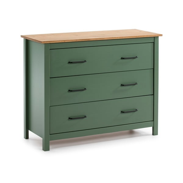 Zaļa/dabīga toņa priedes masīvkoka zema kumode 100x80 cm Miranda – Marckeric-image-2