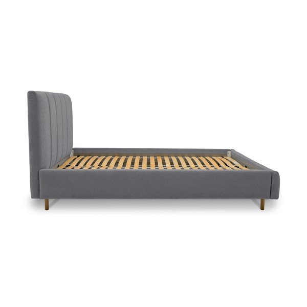 Pelēka polsterēta divvietīga gulta ar redelēm 160x200 cm Zee – Scandic-image-3